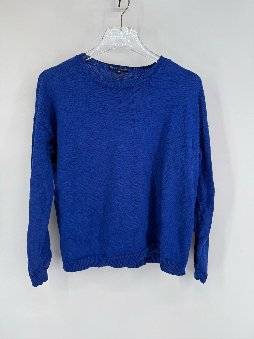 Eileen Fisher bright blue crew neck linen / cotton blend sweater size small